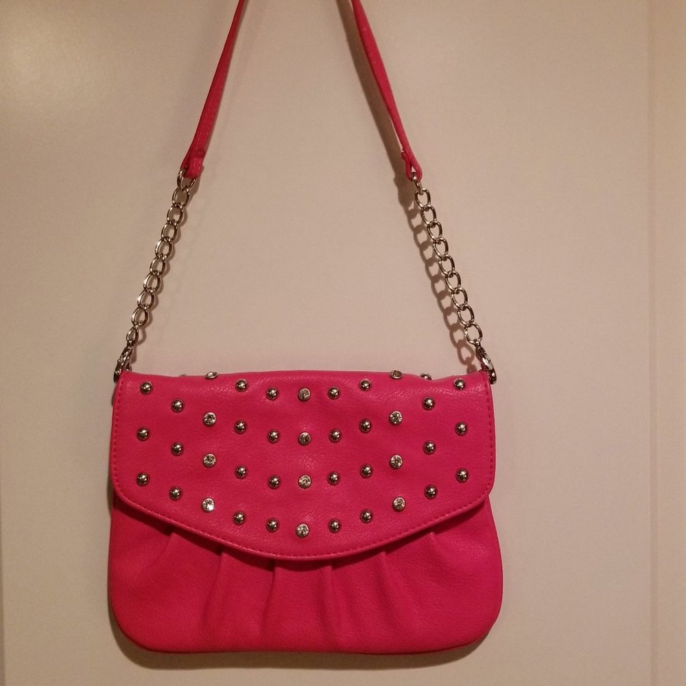 Grace Adele Pink Clutch with Shoulder strap and sparkle accents